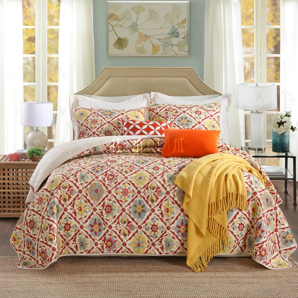 Buy Red Embroidery Pastoral cotton Quilting Quilts