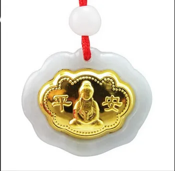 

Pure 24k Yellow Gold 100% Natural /Jadeite Kwan-Yin Pendant