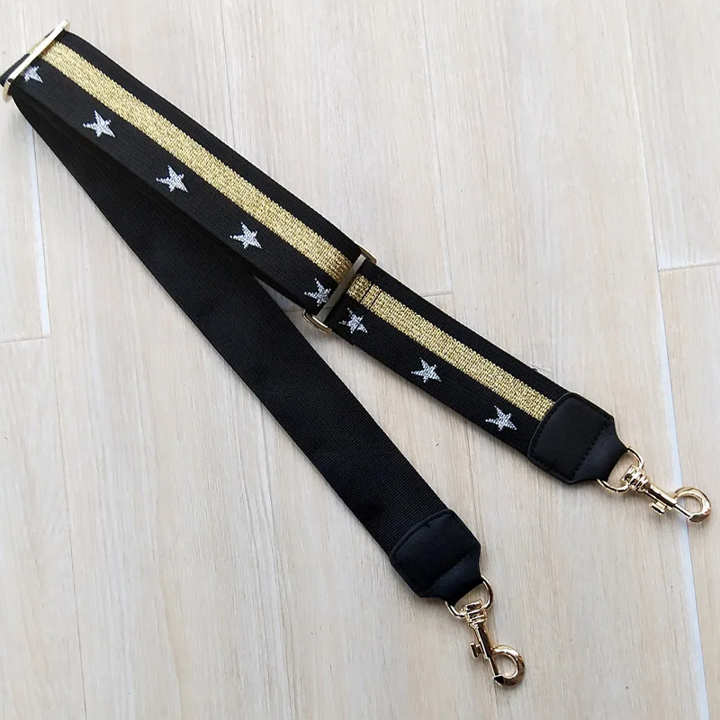 Новые сумочки со звездами на ремне радужные панельные ремни холщовый дизайн национальная пряжка сумка ремешки новые трендовые ремешки на ремне qn357 - Цвет: black gold star