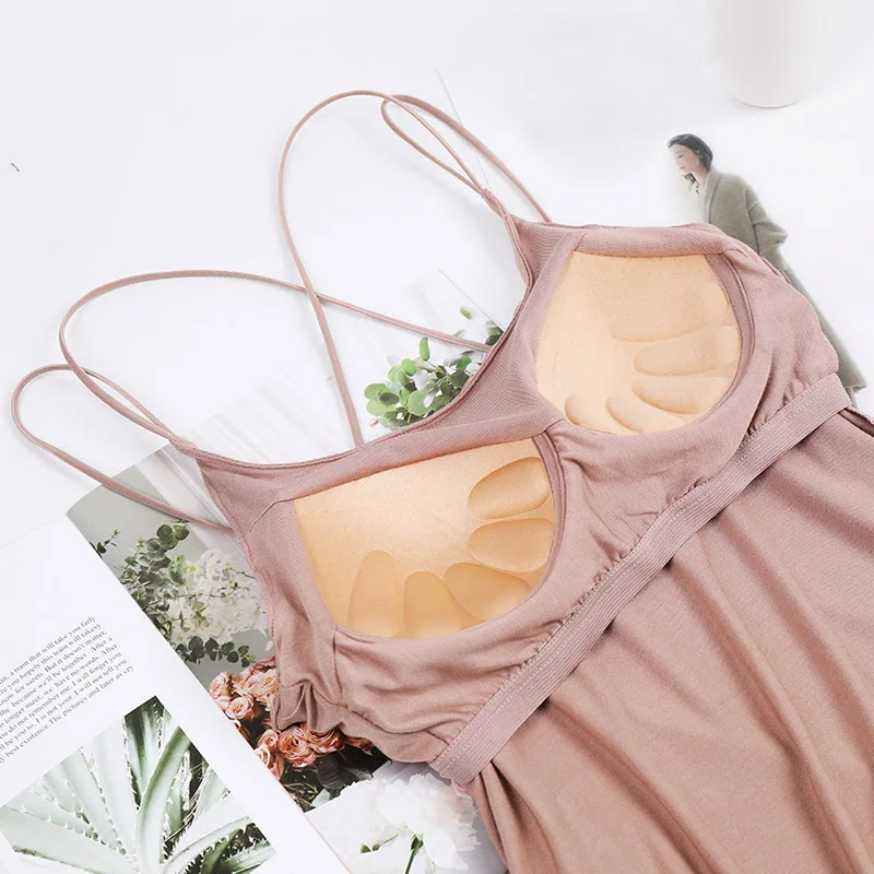Women Vest Tank Top with Built-in Bra Spaghetti Strap Criss Cross Camisole Tanks IK88