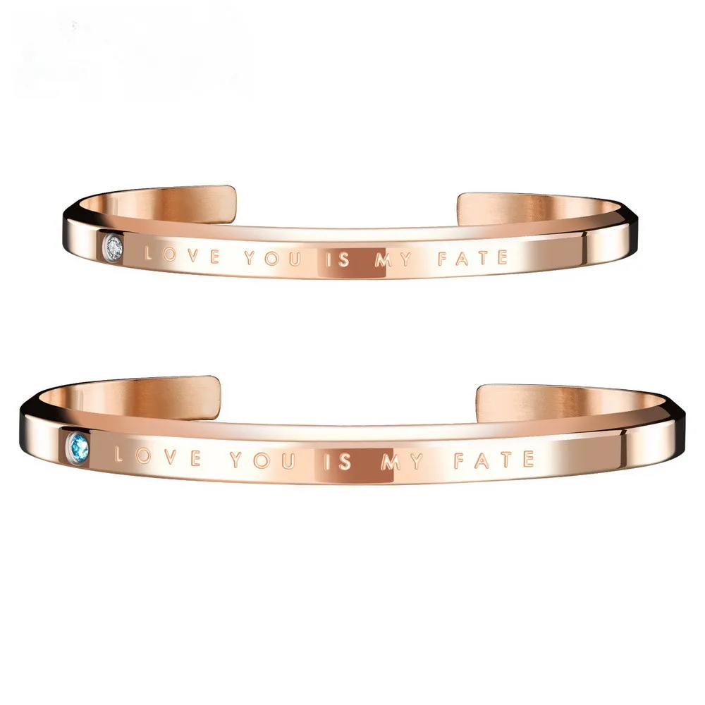 

Fatelove Romatic Lovers' Cuff Bangles Inlaid Azure Blue Cubic Zirconia Black/Rose Gold Color Stainless Steel Valentine's Gift