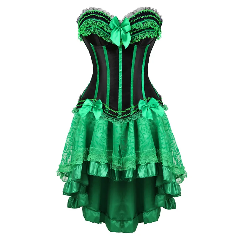 

bustiers & corsets dress burlesque vintage striped floral lace up corset skirt tutu tops set for women plus size fashion green