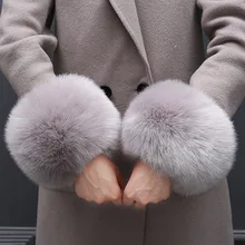 1 пара сплошной цвет мода зима теплый искусственный мех лисы запястье для дамы женские теплые