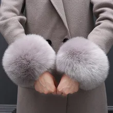 1 Pair Solid Color Fashion Winter Warm Faux Fur Wrist For Ladies Women's Warmer Cuffs Arm Warmers Wraps