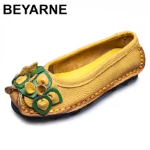BEYARNE/мягкая обувь из натуральной кожи; женская обувь на плоской подошве в национальном стиле; повседневная женская обувь на плоской подошве; женская обувь с круглым носком