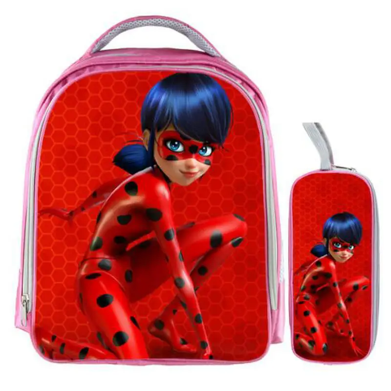 

13 Inch Miraculous Ladybug Marinette Cat Noir Backpack Kids School Bags for Boys Baby Kindergarten Child Bags Pencil Bag Sets