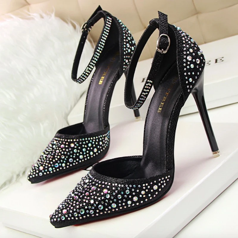 Женская обувь высокая heelssexy женская на высоком каблуке серебристые со стразами
