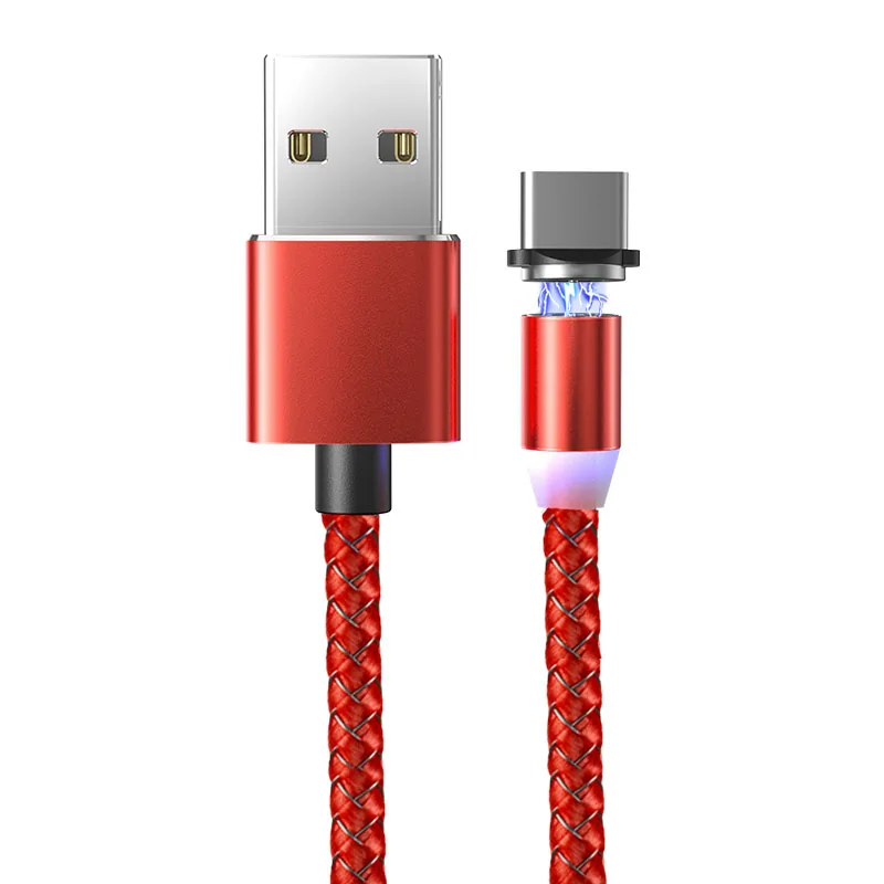 Suhach 1 м 2 м светодиодный магнитный USB кабель для iPhone Xs Max 8 7 6 и usb type-C кабель и Micro USB кабель для samsung Xiaomi LG USB C - Цвет: Red Type C Cable