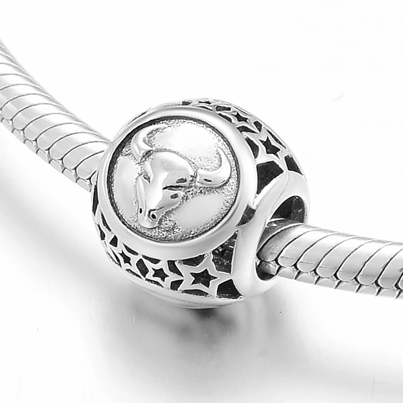 DIY Gift 925 Sterling Silver Taurus Galaxy Star Sign Zodiac Beads Charms Jewelry Making Fit Original Pandora Charm Bracelets