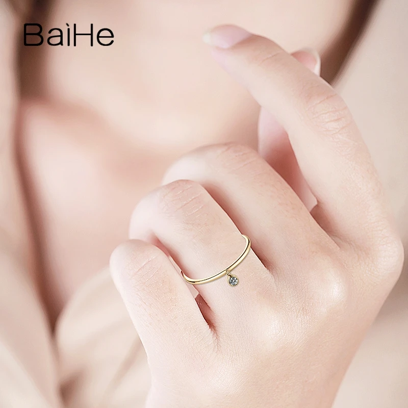 BAIHE Solid 14K желтое золото 0.05CT Сертифицированный H/SI круглая огранка натуральные бриллианты свадебные женские модные ювелирные изделия кольцо