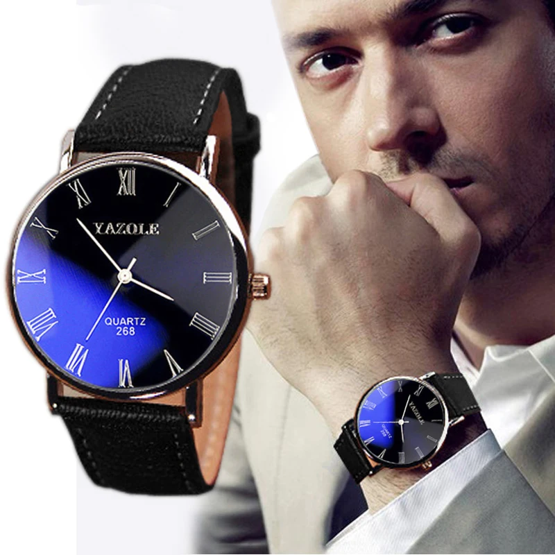 Часы Relojes Hombre мужские черные коричневые повседневные из искусственной кожи|watch