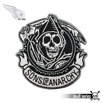 

Sons of reaper CHEST Vest Biker Embroidered Iron On Front Rider Patch Black twill fabric Free Shipping Eco-Friendly
