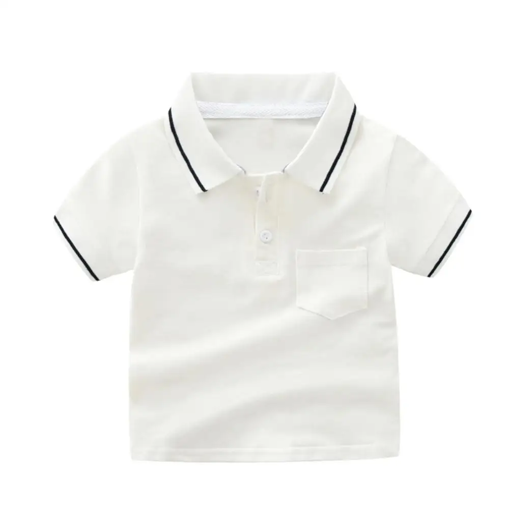 Summer Baby Boy Short Sleeve Shirts For Kids Turndown Cotton Casual Tops Tees, Pure Color / Striped 3-8T