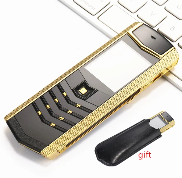  Russian keyboard button Luxury metal+leather housing original china gsm dual sim Cell Phones blueto