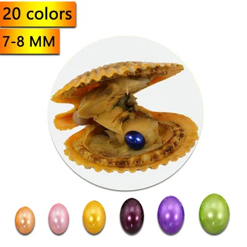 

20pcs/lot Scallop Akoya Oysters 7-8mm AAA Single Rice Pearl In Red Orange Oyster Shell Mix 20 Colors Wish Pearls Gift RO016
