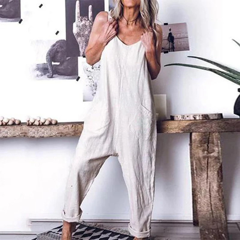 

Women Overall Ladies Beach Summer Solid Casual Fashion Jumpsuit Romper Party Pockets Party Sleeveless Sexy V Neck