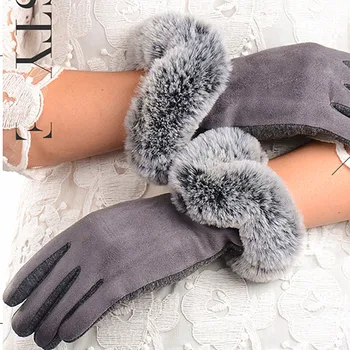 

Winter Season New Women PU Fluff Gloves Fashion Soft Warm Phone Screen Touch Wrist Fleecy Gloves Mittens for Women Hot sale H212
