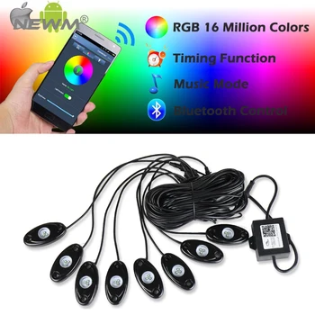

8Pcs LED RGB 9W Off-road Rock Lights Wireless Bluetooth Music Accent Car For Jeep Truck