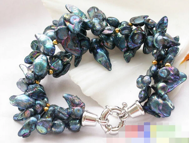 

Hot selling>@@ > 12714 3row cyan biwa BAROQUE CULTURED PEARL BRACELET -Bride jewelry free shipping