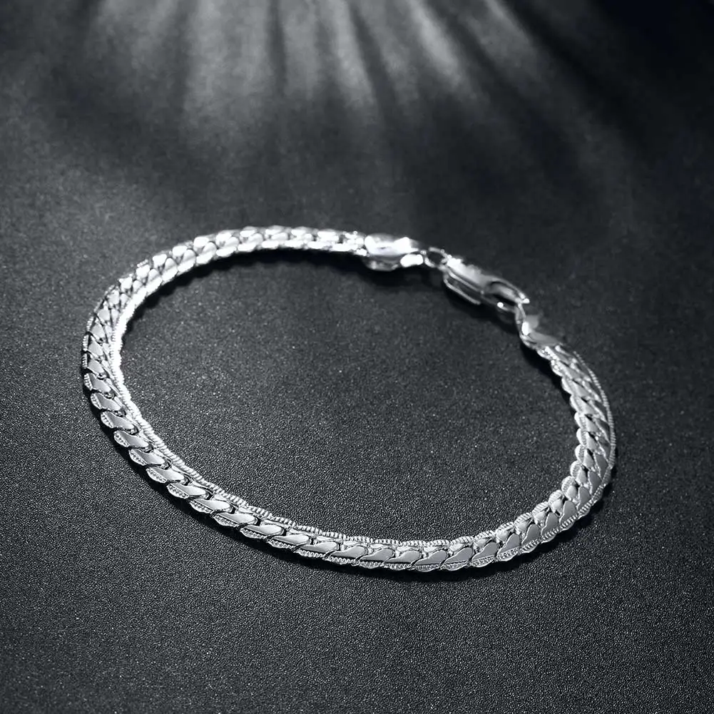 5 мм 20 см женский боковой браслет мужские ювелирные изделия посеребренные браслеты для женщин девочек высокое качество цена