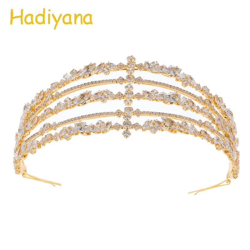Hadiyana Luxury Cubic Zirconia Wedding Tiara Crown Bride Hair Accessories Tiaras High Quality Princess Crown Party BC4721