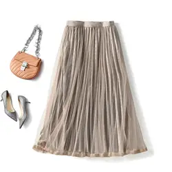 Бархатная юбка женские длинные юбки для девочек подшивание вуаль с эластичной талией плиссированные 8866