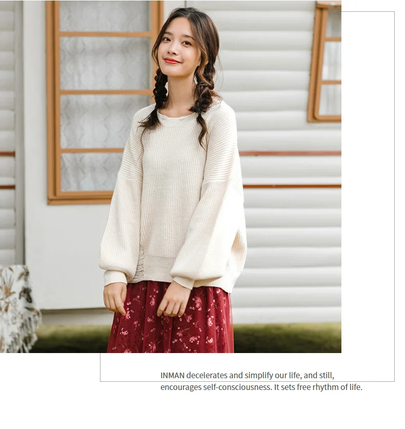INMAN-зима; Новое поступление; Свободный пуловер с рукавами-фонариками для девочек-подростков