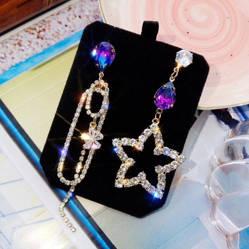 

2019 New Arrival Crystal Trendy elegant Women Dangle Earrings Asymmetric Pentagonal Star Earrings Female Fashion female jewelry