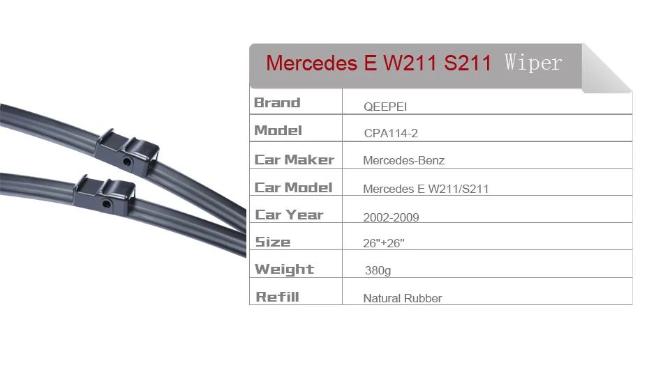 QEEPEI конкретных Fit стеклоочистителя для Mercedes E W211 S211 2002-2009 26 ''+ 26'' авто аксессуары для автоматические стеклоочистители лезвие CPA114-2