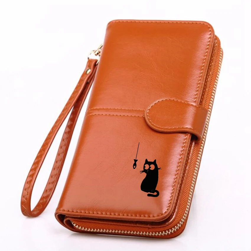 Cat Fish Funny Animal Cute Wallet Women Functional PU Leather Women