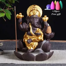 Бог Слон Ганеша курильница с обратным потоком фиолетовая глина буддийский домашний декор ладан горелка глина чай ПЭТ Будда декоративные оптом