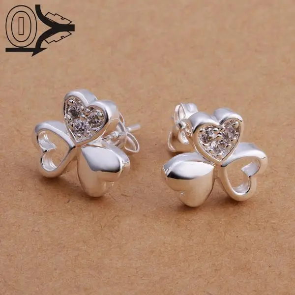 

Wholesale Silver Plated Earring,Wedding Jewelry Accessories,Fashion CZ Clover Heart Earrings For Women