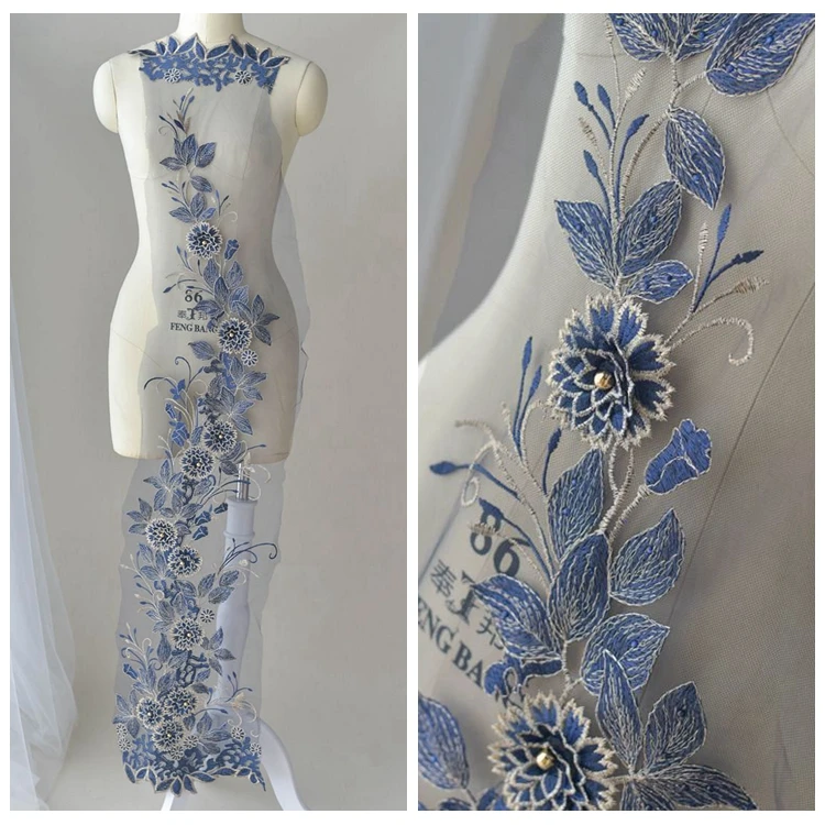 

Large Luxury Hot Drilling Three-dimensional Mmanual DIY Stickers Lace Beaded Embroidery Stage Lace Flower 30*128cm 1Piece