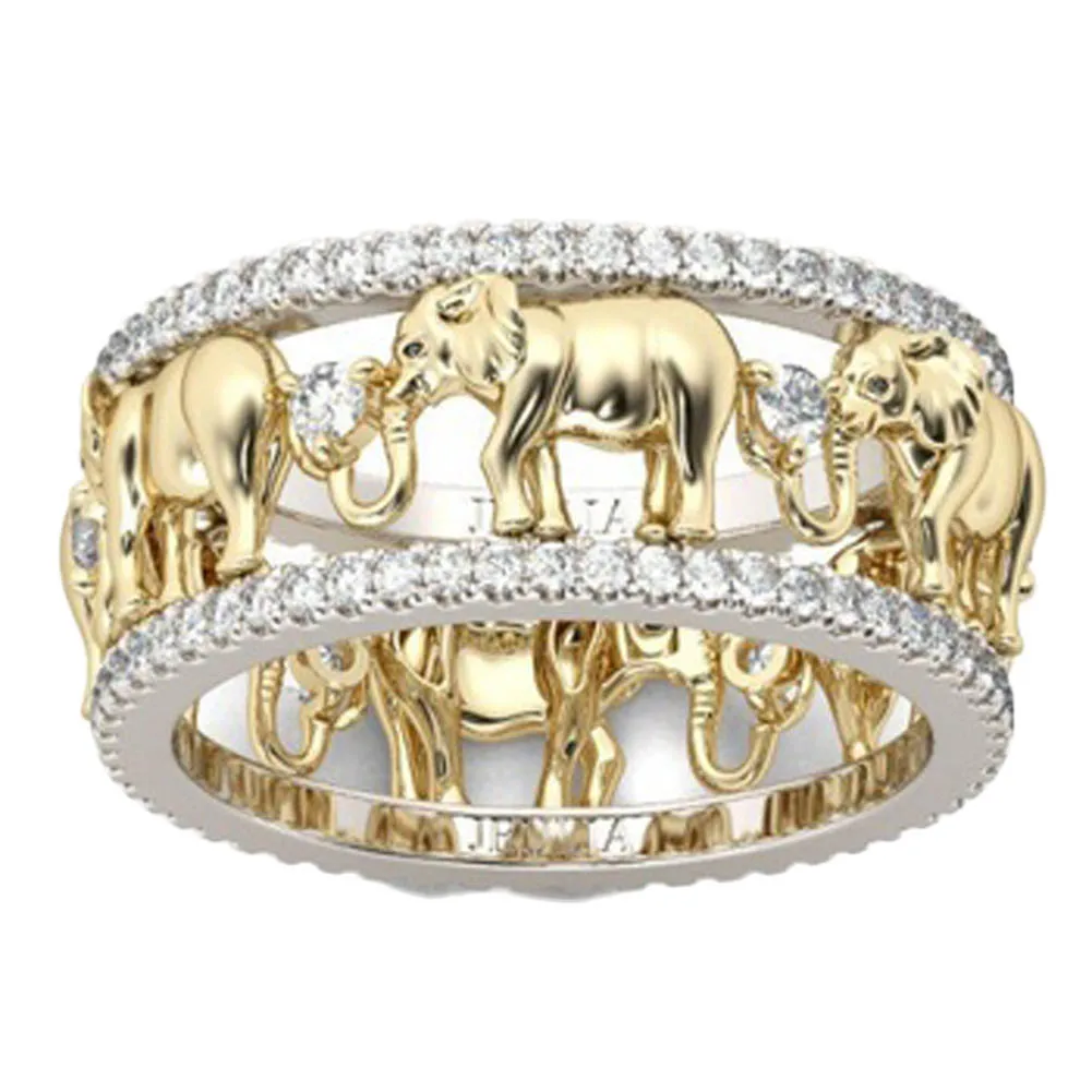 

Pure Copper Antique Gold Color Lucky 3D Elephant Ring Romantic Zircon Ring For Man/Woman Jewelry Drop Shipping
