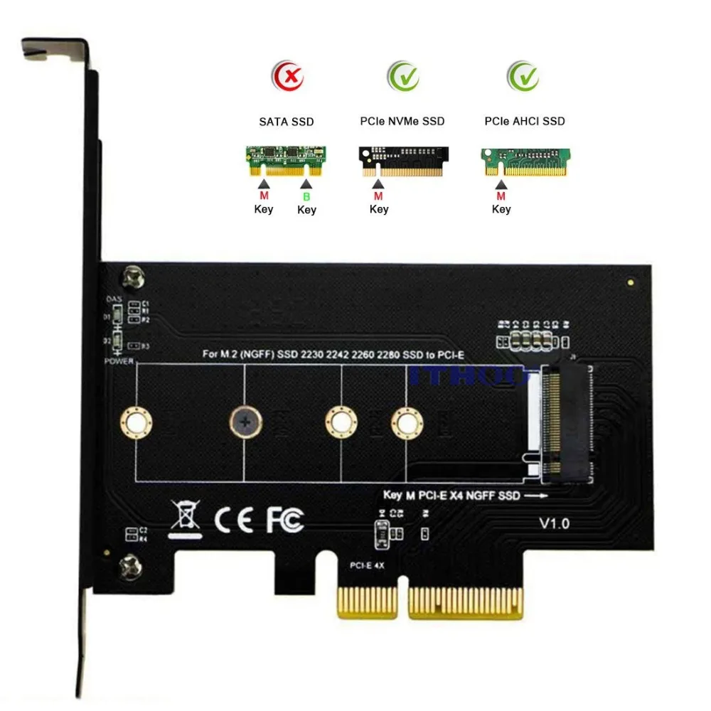 Адаптер M.2 PCIe M2 NGFF SSD NVME M Key на базе SATA B к PCI e 3 0 X4 X8 X16 2230 2280 Размер ssd Контроллер