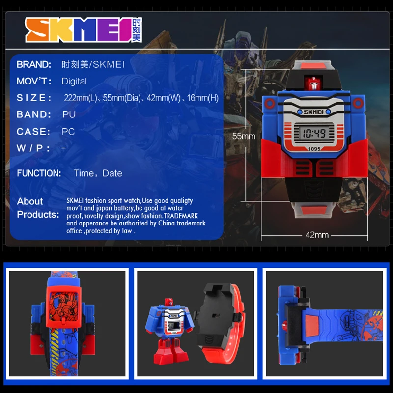 SKMEI дети светодио дный цифровые часы Дети трансформации мультфильм спортивный Eletronic часы мальчиков Робот Игрушки Наручные Часы Montre Enfant