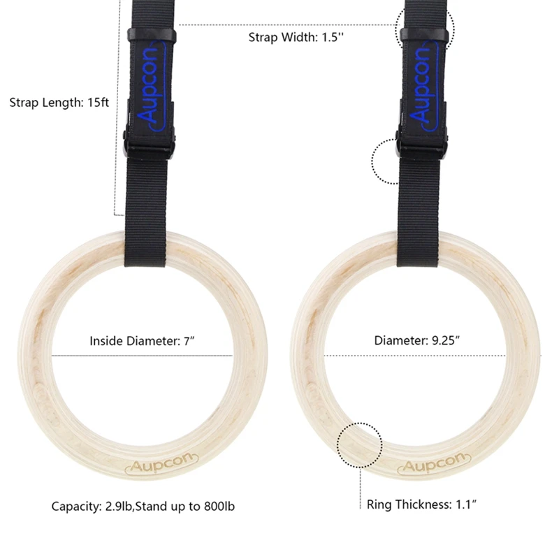 Aupcon деревянные гимнастические кольца/28, маленького размера, круглой формы с диаметром 32 мм для домашнего спортзала и кросс упражнения Фитнес подтянуть мышцы ИБП с регулируемой длиной пряжки ремешки - Цвет: 1.1in