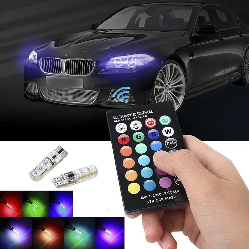 

2Pcs T10 W5W 5050 RGB Remote Controller Reading Universal Wedge Light Signal Lamp car accessories car light