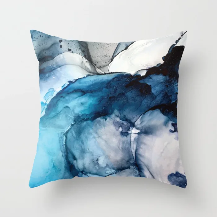 Blue Abstract Design Printed Cushion Covers 45x45cm - Creative Home/Office Sofa Waist Pillow Covers - Polyester Linen Pillowcase image 5