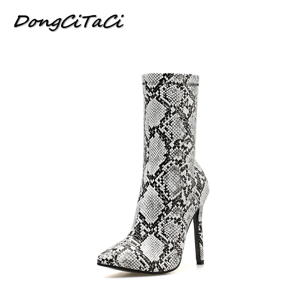 

DongCiTaCi Autumn Women Ankle Boots Shoes Woman Wedding Party High Heel Pumps Female Snake pattern Leather Short Bootie 35-42