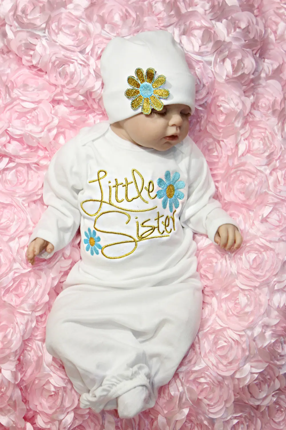 Комплект из 2 предметов для новорожденных; Одежда для маленьких девочек; комплект одежды для сна с цветочным принтом для маленькой сестры+ шапочка