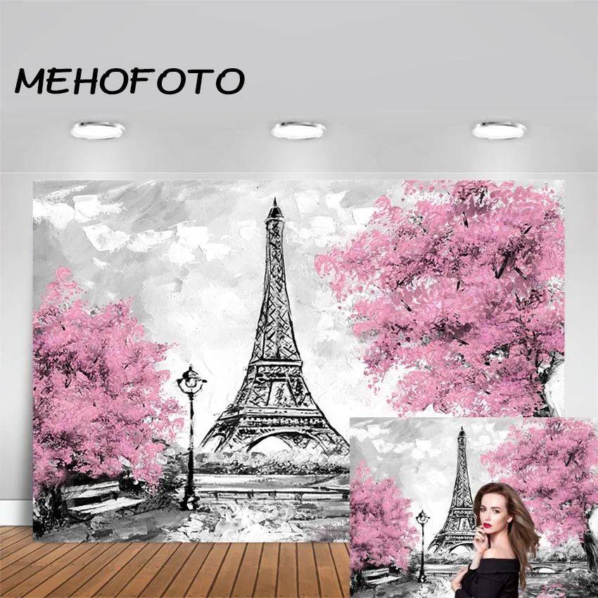 MEHOFOTO фантазия Свадебная тема Эйфелева башня фон для фотосъемки розовые цветы