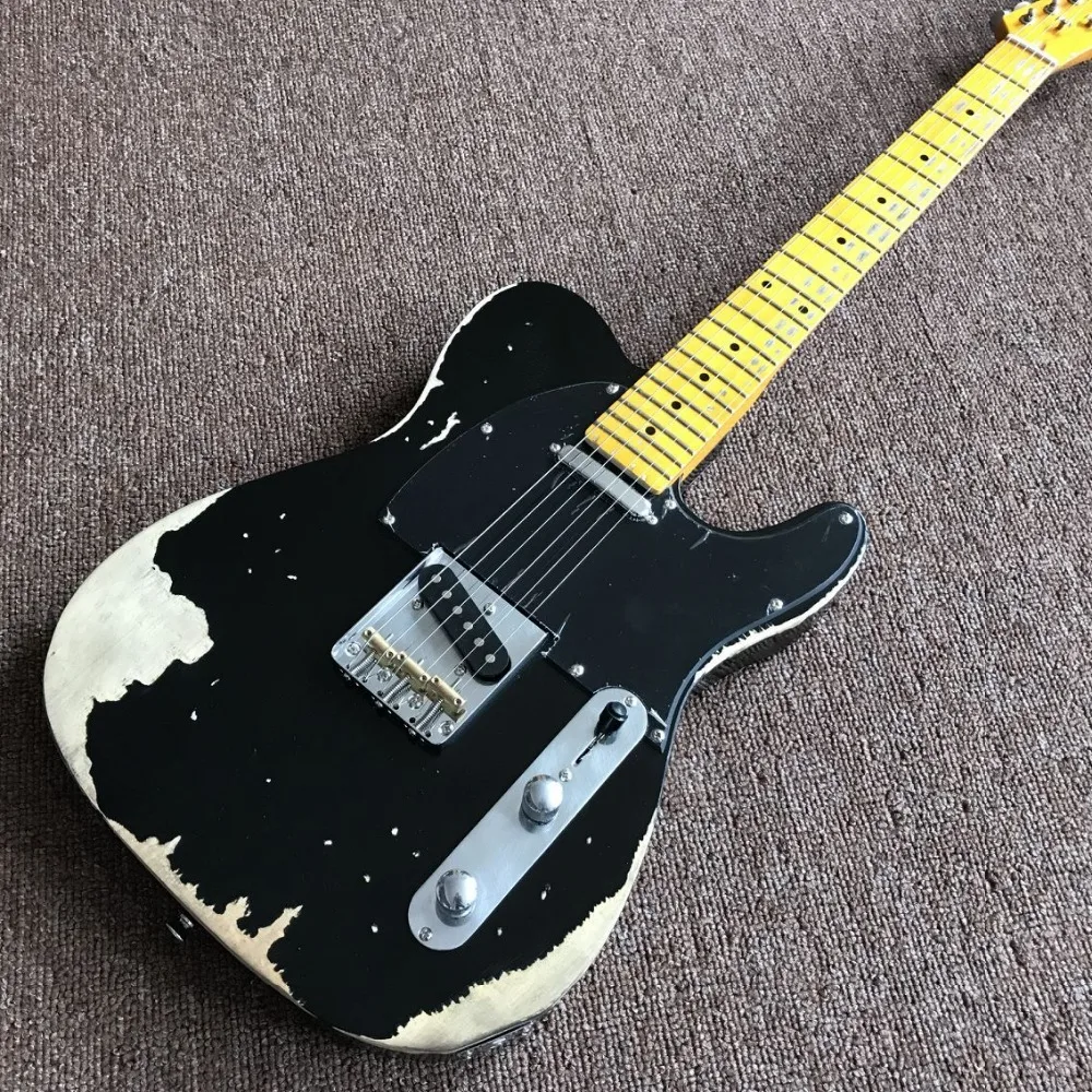 

custom shop,classical TELE 6 Strings Maple fingerboard Electric Guitar,telecasterr gitaar relics by hands.black guitarra