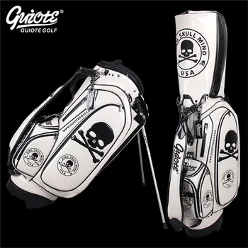 

[2 Colors] King Skull Golf Stand Bag Pu Leather Golf Carry Bag With Rainhood Embroidery Design 8-way 9" Size For Men Women
