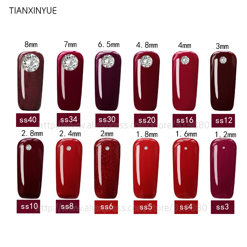 TIANXINYUE ss3 ss30 гранат Кристаллы Стразы для ногтей не Горячая фиксация клея на ткани и