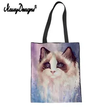 Cat Painting Lady Reusable Cotton grocery Shopping Bag Women Men Handbags Canvas Tote bags Webshop Eco Foldable Draw String Bags