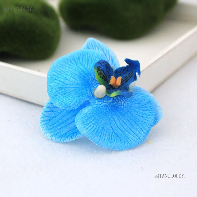 1 шт. белый искусственный фаленопсис Баттерфляй Орхидеи Шелковые головки цветов для волос заколка-шляпка Свадебные украшения A41 - Цвет: Blue