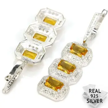 

Real 10.7g 925 Solid Sterling Silver Fancy Golden Citrine Mother's Day Earrings 52x13mm