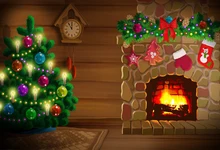 Laeacco Árvore De Natal Decor Tijolo Lareira Casa De Madeira Cenários Fotográficos Fotografia Fundos Para Estúdio de Fotografia