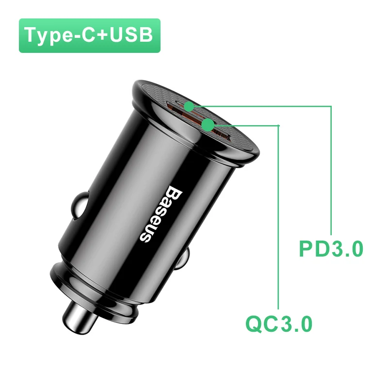 Baseus 30W Car Charger with Type C PD Fast Charger For iPhone 11 Pro Max Support QC4.0 3.0 SCP AFC For HUAWEI Xiaomi Samsung Fast charge 18w Chargers